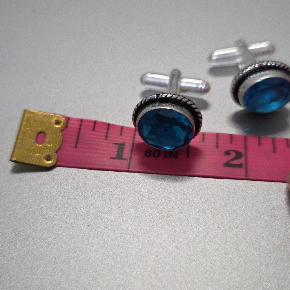 Sterling Silver Blue Topaz Cuff Links
